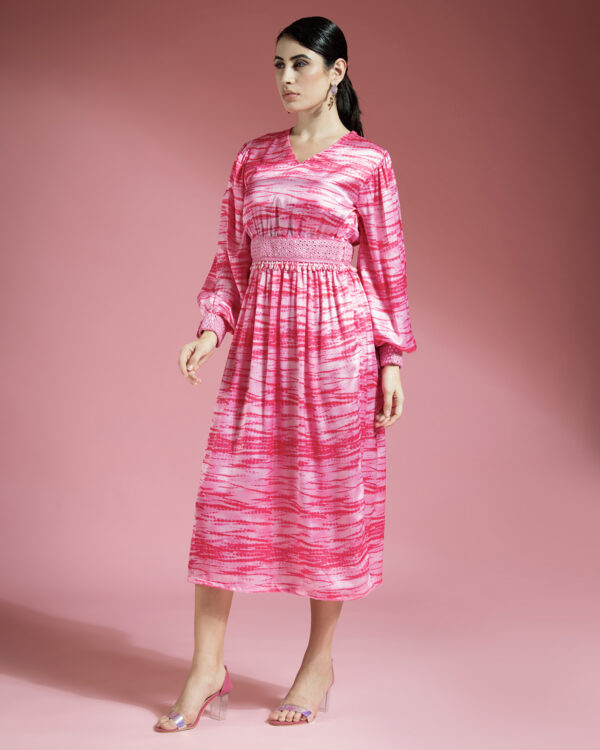 Pink Tie/Dye Dress With Mirror Work On The Waist - Image 2