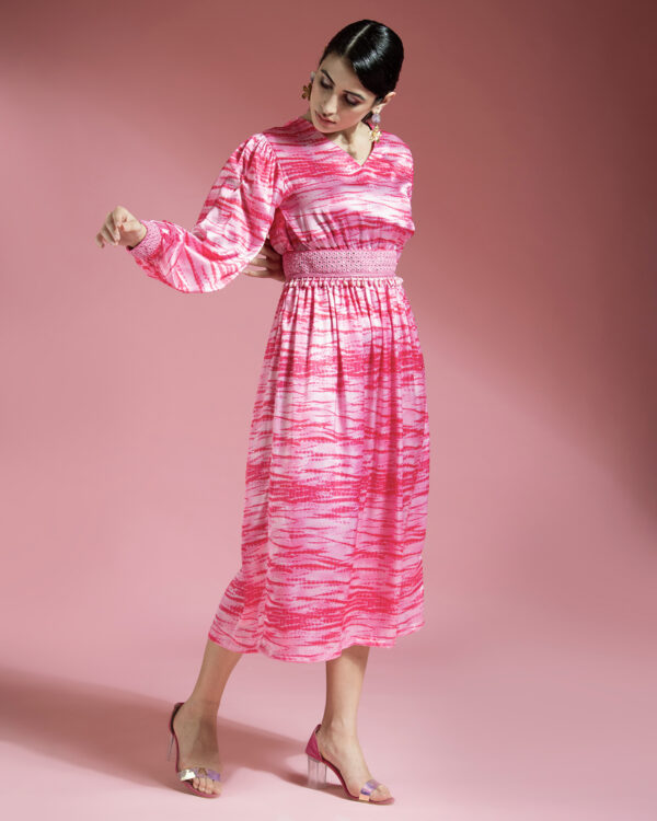 Pink Tie/Dye Dress With Mirror Work On The Waist - Image 6