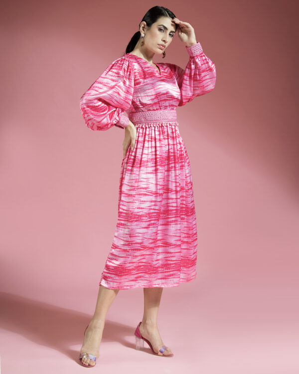 Pink Tie/Dye Dress With Mirror Work On The Waist - Image 5