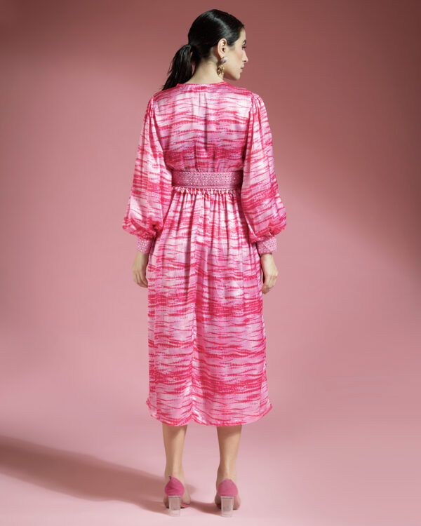 Pink Tie/Dye Dress With Mirror Work On The Waist - Image 3