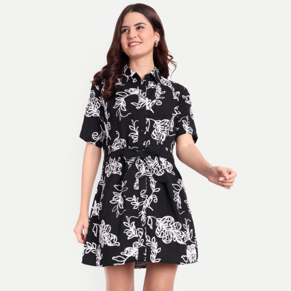 Linen black embellished dress - Image 3