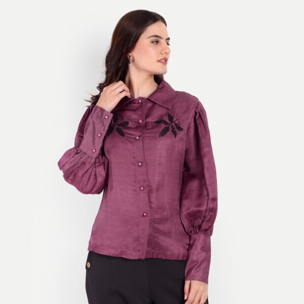 Maroon Cotton Silk Shirt - Image 3