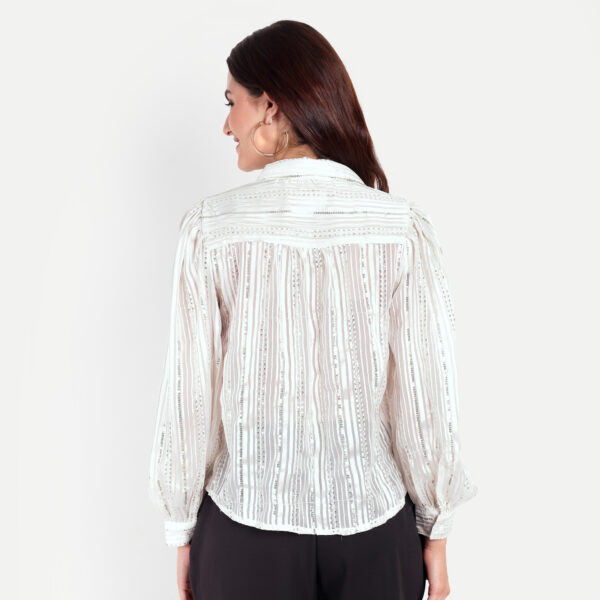 White Georgette Sequence Shirt - Image 5