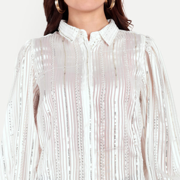 White Georgette Sequence Shirt - Image 2